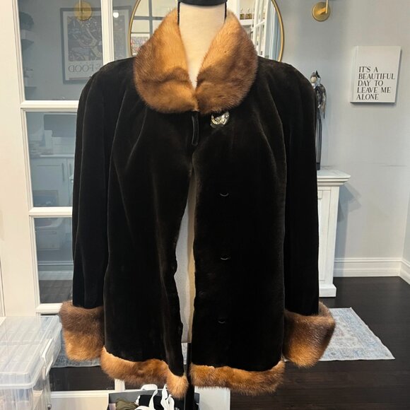 Vintage Sheared Mink A Line Golden Mink Collar Cuffs Coat Jacket M - Picture 1 of 15